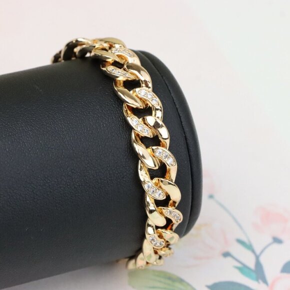 "Bold Rose Gold Cuban Link Bracelet with Sparkling CZ Accents, XPBL1020 - Picture 1 of 11